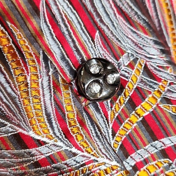 Stunning Handcrafted Metallic Mandrin Collar Statement Button Blazer - Picture 5 of 8